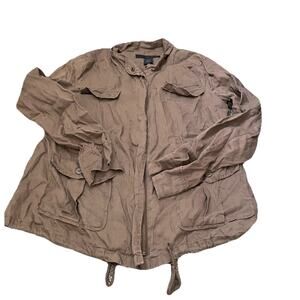 Calvin Klein Womens Tan 100% Linen Pocket Blazer Utility Jacket Sz M Zip Up